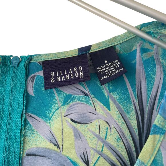 Hillard & Hanson Vintage Tropical Print Short Dress  Blue Green Size 4 - Picture 3 of 5